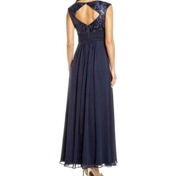 Eliza J Lace Sequin Chiffon Cap Sleeve Formal Gown Size 0 Navy NWT Formal dress - Picture 6 of 7